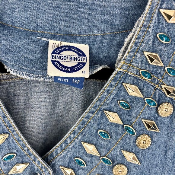Vintage Denim Button Top Silver Turquoise 16 P - Picture 3 of 5